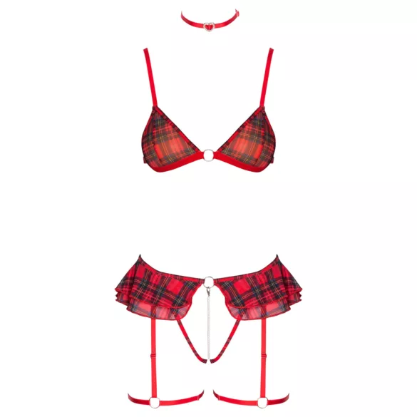 Cottelli - set di intimo a quadri con reggicalze (rosso a quadri)