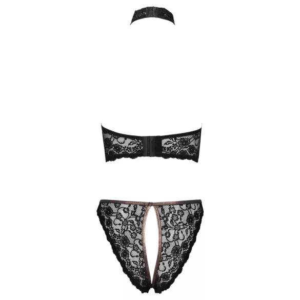 Cottelli - Reggiseno aperto in pizzo e perizoma con dettagli color oro rosa (nero)
