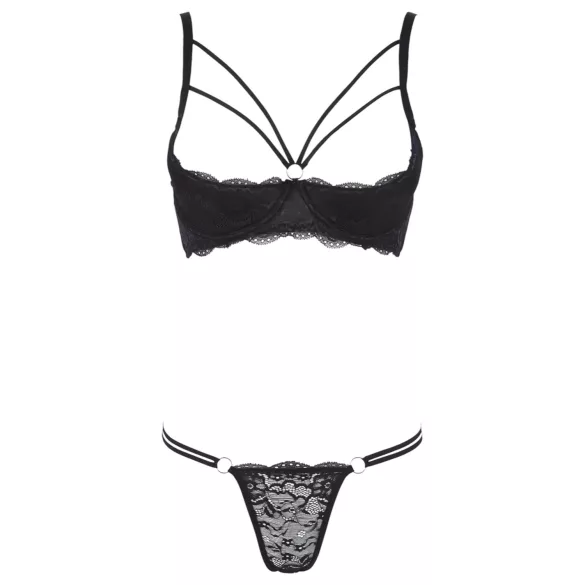 Cottelli - reggiseno aperto con anelli e tanga - nero
