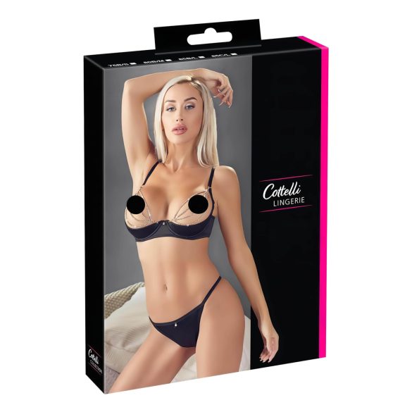 Cottelli - Set reggiseno con strass e catene in satin (nero) - 85B/L