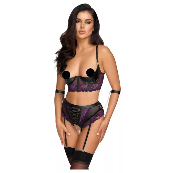 Cottelli Bondage - set reggiseno e polsini - nero viola - XL