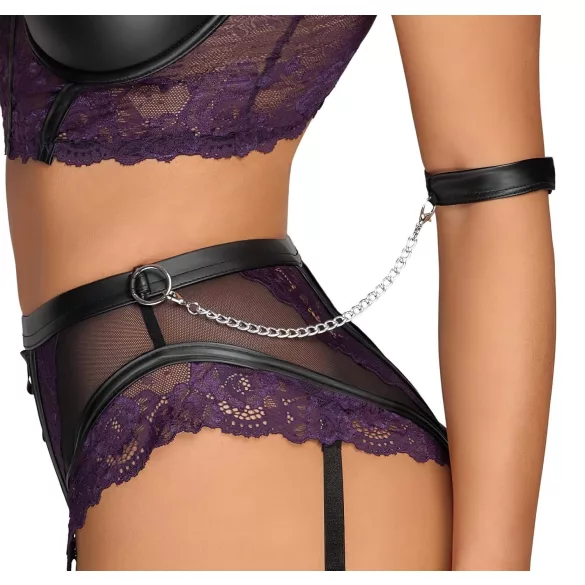 Cottelli Bondage - set reggiseno e polsini - nero viola - XL