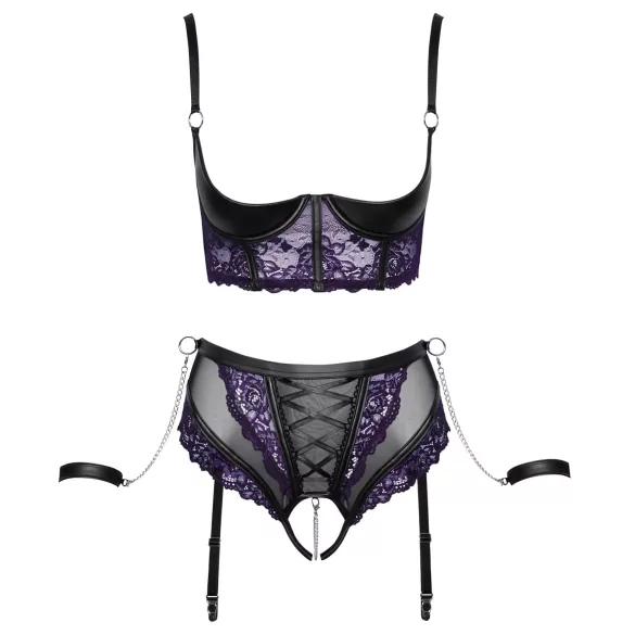 Cottelli Bondage - set reggiseno e polsini - nero viola - XL