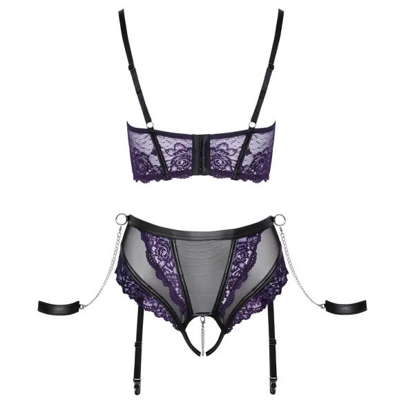 Cottelli Bondage - set reggiseno e polsini - nero viola - XL