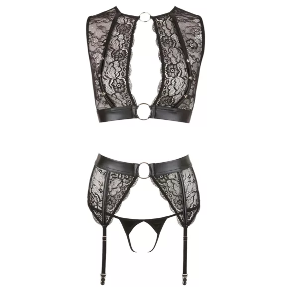 Cottelli Bondage - set di lingerie in pizzo + manette (4 pezzi) - M