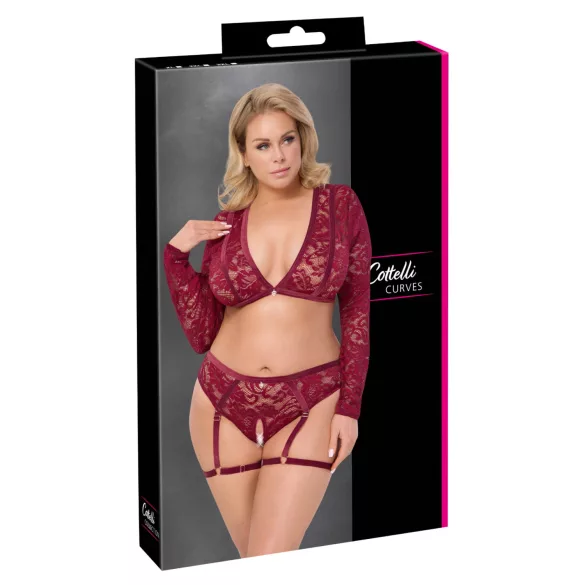 Cottelli Curves - set intimo maniche lunghe pizzo rosso