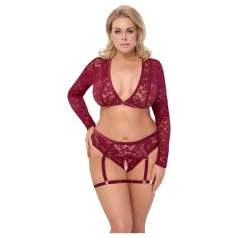   Cottelli Curves - set intimo maniche lunghe pizzo rosso - 2XL