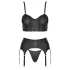 Cottelli - Set nero con corsetto con cerniera, reggicalze e perizoma