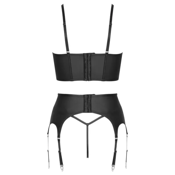 Cottelli - Set nero con corsetto con cerniera, reggicalze e perizoma
