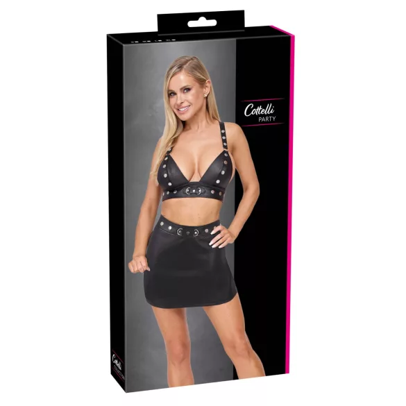 Cottelli - completo top e minigonna in similpelle (nero)