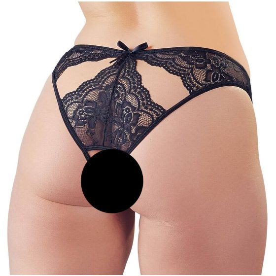 Slip Erotico Aperto con Fiocchi e Tagli Sexy (nero) - XL