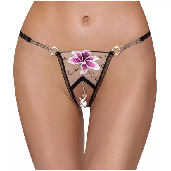 Cottelli - tanga ricamato con giglio - nero e bianco - lusso