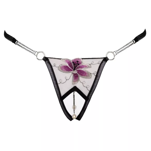 Cottelli - tanga ricamato con giglio - nero e bianco - lusso