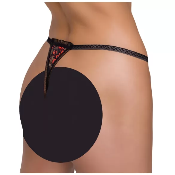 Cottelli - tanga di lusso con perle e rose - nero - M/L