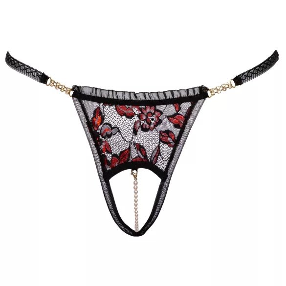 Cottelli - tanga di lusso con perle e rose - nero - M/L