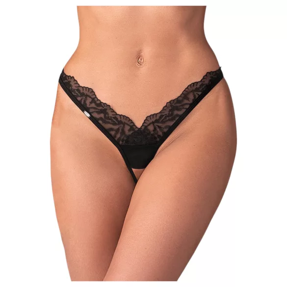Obsessive - tanga trasparente in pizzo - nero - 2XL/3XL