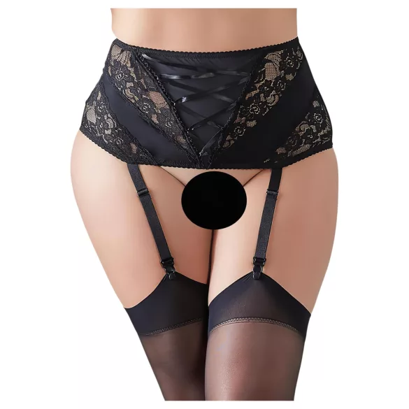 Cottelli Plus Size - reggicalze con pizzo e lacci - nero - 2XL