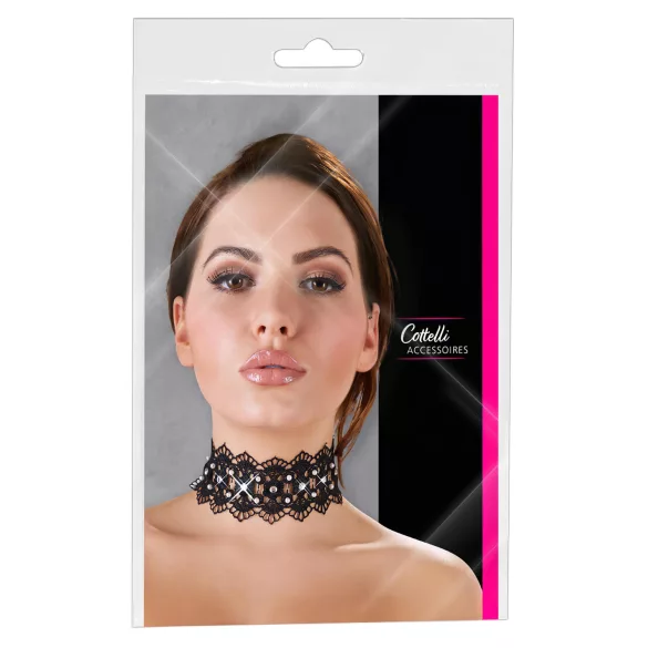 Cottelli - Collare in pizzo con perle e strass - nero