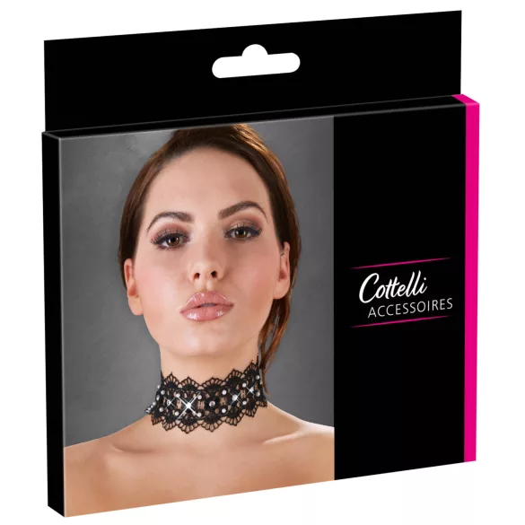 Cottelli - Collare in pizzo con perle e strass - nero