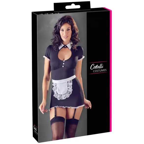 Cottelli - abito da cameriera con reggicalze - nero e bianco - L