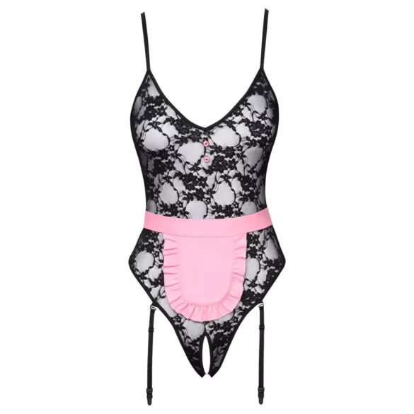 Cottelli - costume cameriera sexy trasparente - nero/rosa