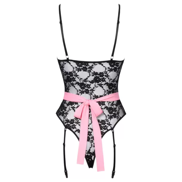 Cottelli - costume cameriera sexy trasparente - nero/rosa