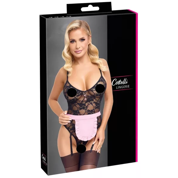 Cottelli - costume cameriera sexy trasparente - nero/rosa - L