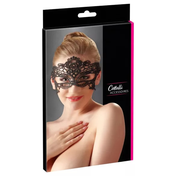 Cottelli - Maschera occhi ricamata effetto pizzo - nero
