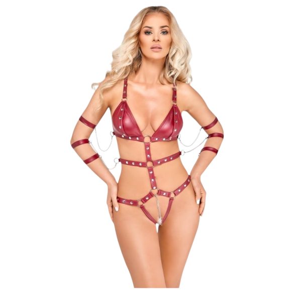Bad Kitty - body bondage borchiato (rosso) - M