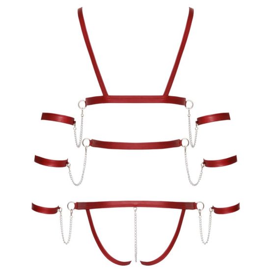Body bondage rosso con borchie e catenine decorative - M