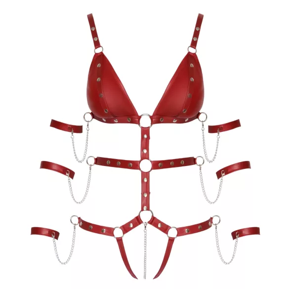 Bad Kitty - body bondage borchiato (rosso) - L