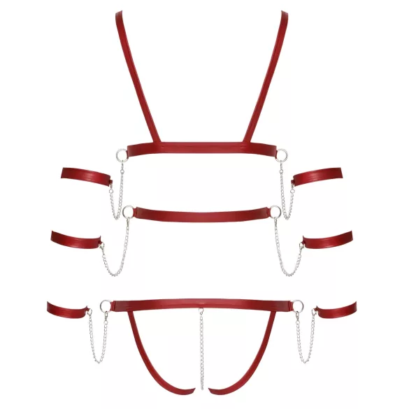 Bad Kitty - body bondage borchiato (rosso) - L