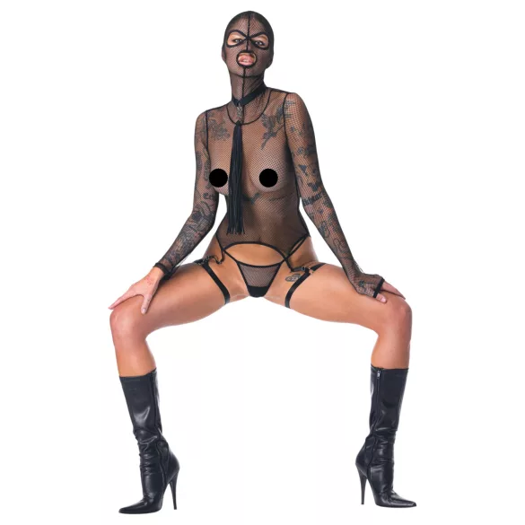 Bad Kitty - set BDSM rete trasparente con frusta - nero - L