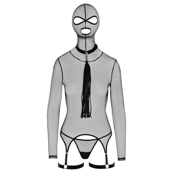 Bad Kitty - set BDSM rete trasparente con frusta - nero - L