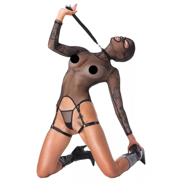 Bad Kitty - set BDSM rete trasparente con frusta - nero - L