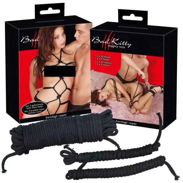 Bad Kitty - set di corde per bondage (1x20 m + 2x3 m, nero)