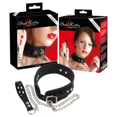 Bad Kitty - collare e guinzaglio in silicone nero