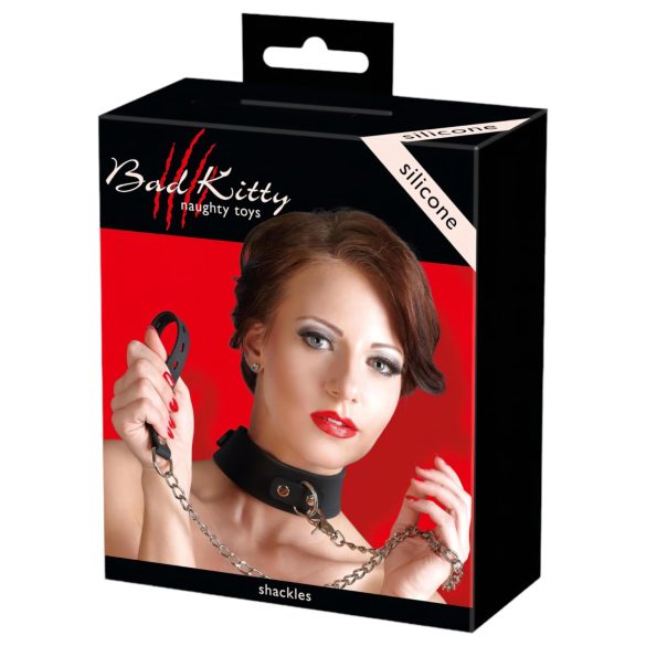 Bad Kitty - collare e guinzaglio in silicone nero