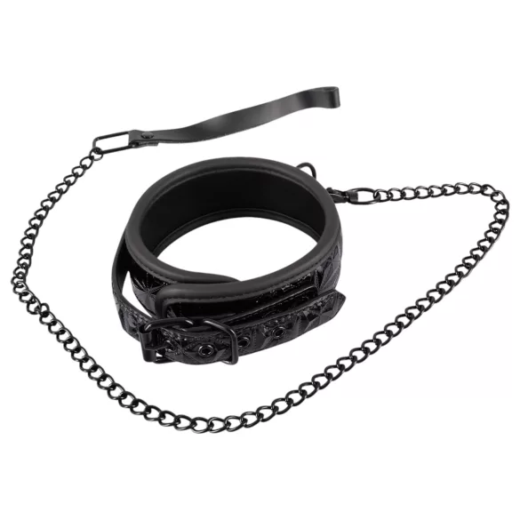 Bad Kitty - collare con pietre decorative e guinzaglio - nero