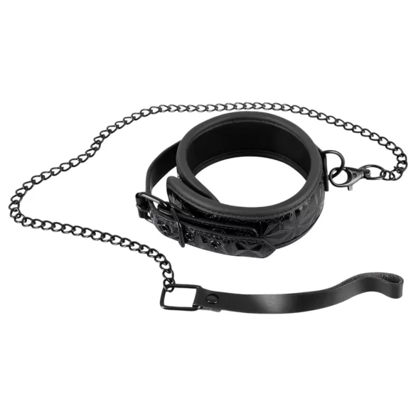 Bad Kitty - collare con pietre decorative e guinzaglio - nero