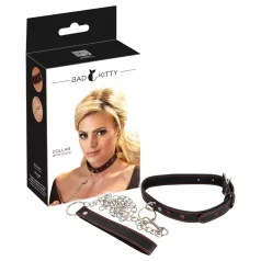 Bad Kitty - collare con cuore e guinzaglio in metallo - nero