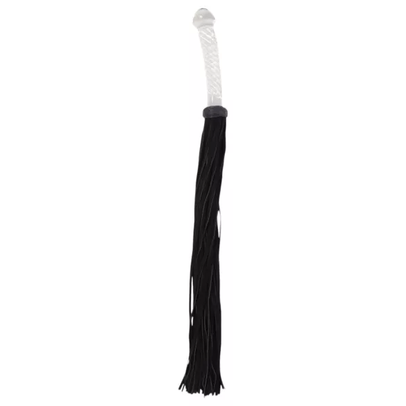 Bad Kitty - frusta in pelle con dildo in vetro - trasparente/nero