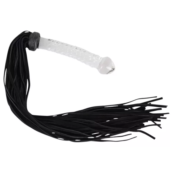 Bad Kitty - frusta in pelle con dildo in vetro - trasparente/nero
