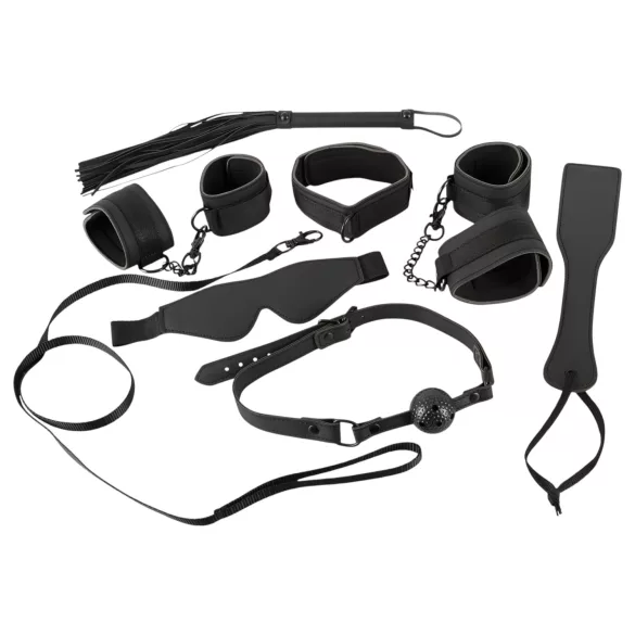 Bad Kitty - set bondage in similpelle con chiusura a strappo 8 pezzi - nero