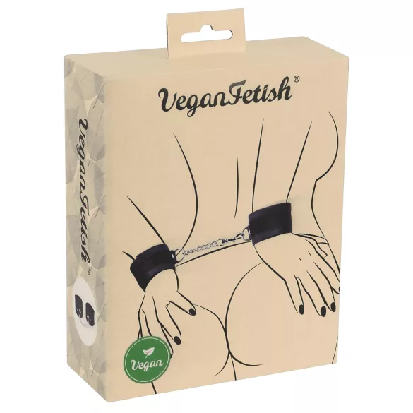 Vegan Fetish - manette da polso con catena corta - ecopelle nera