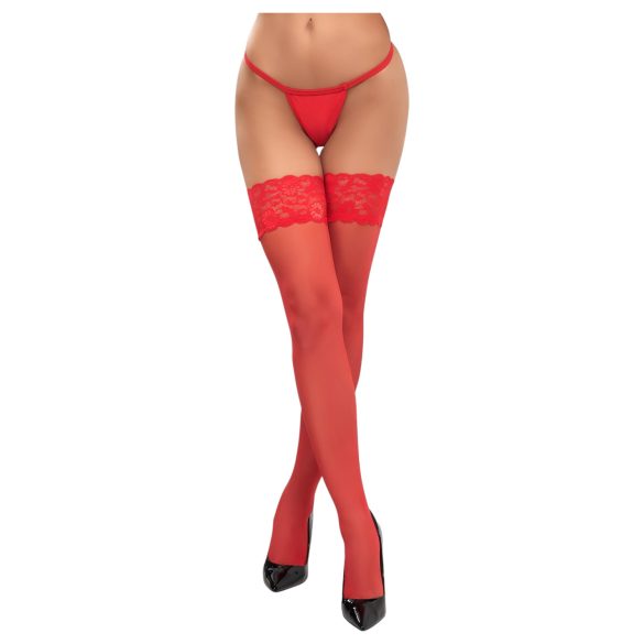 Cottelli - Calze autoreggenti in pizzo floreale (rosso) - 3/M-L