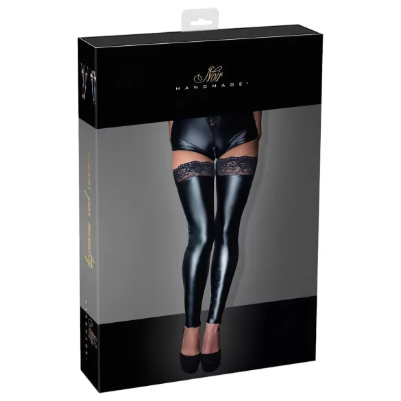 Noir - autoreggenti lucide con pizzo - nero - XL