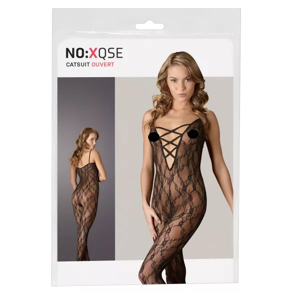 NO:XQSE - tuta sexy in pizzo - trasparente - pizzo nero - 2XL/3XL