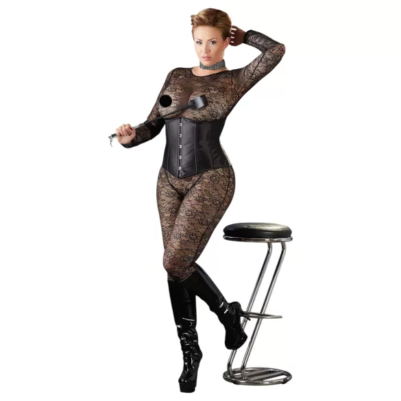 Cottelli Plus Size - corsetto in satin nero - taglia grande - 2XL