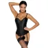 Cottelli Party - corsetto satinato con reggicalze - nero